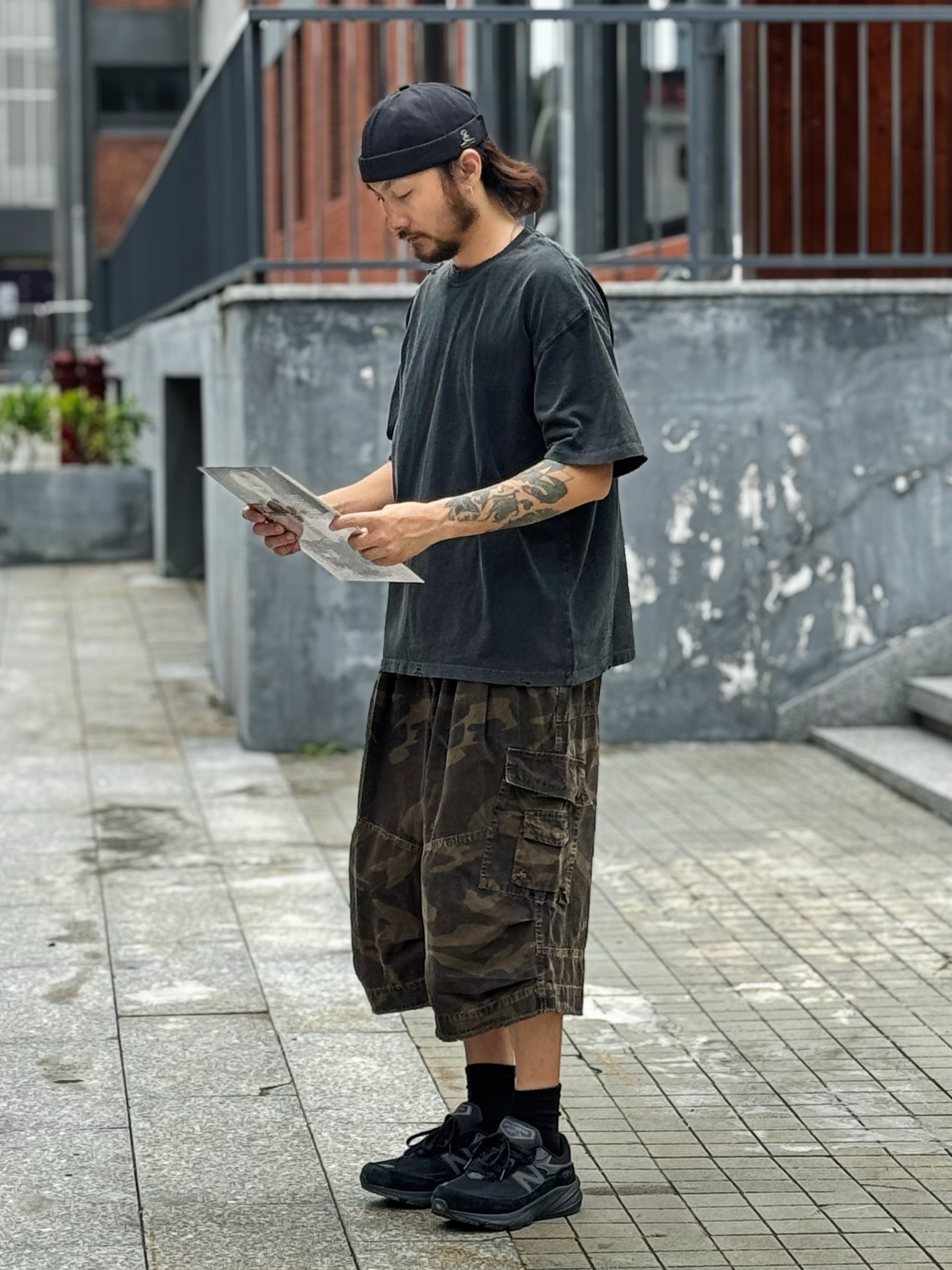 CLOURAFT日系复古水洗迷彩宽松休闲阔腿工装裤短裤痞帅夏季七分裤