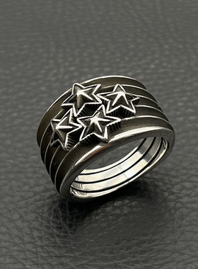 s925纯银克罗伈复古条纹星星戒指男cody sanderson风格星星指环女