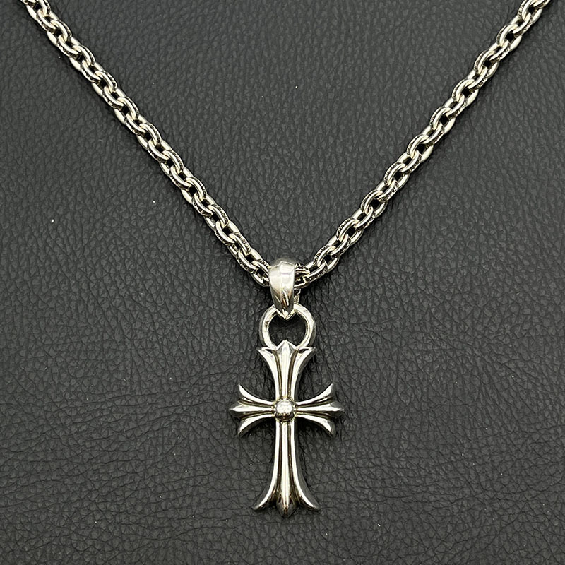 s925纯银克罗伈复古中号水滴双环十字架吊坠项链男女个性毛衣链潮