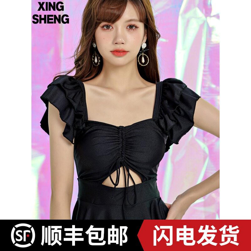 2021新款ins风保守连体裙式加大码小胸聚拢遮肚显瘦学.生泳衣女夏