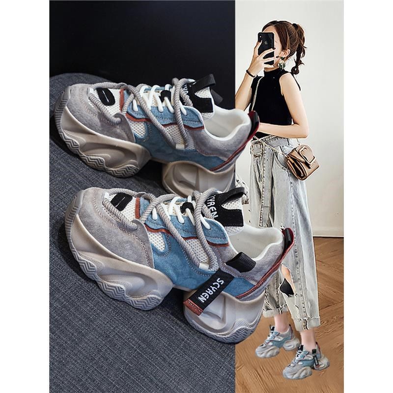 网红小个子老爹鞋女超火2024新款爆款秋季透气厚底34码内增高女鞋