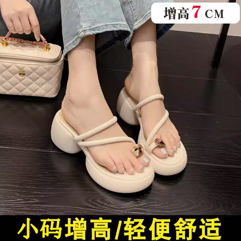 夏天拖鞋女小码女鞋313233粗跟厚底新款外穿34码小个子增高凉拖