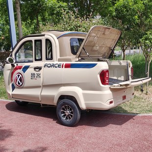 新款电动三轮车皮卡双排座油电两用拉货载人锂电手把式全封闭篷车