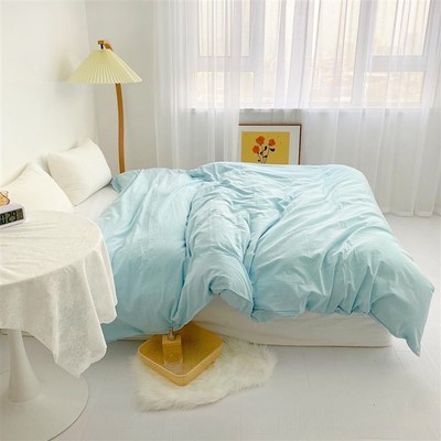 生活搭配!全棉色织水洗棉被套纯色被罩被单蓝黄日系简单 可定制
