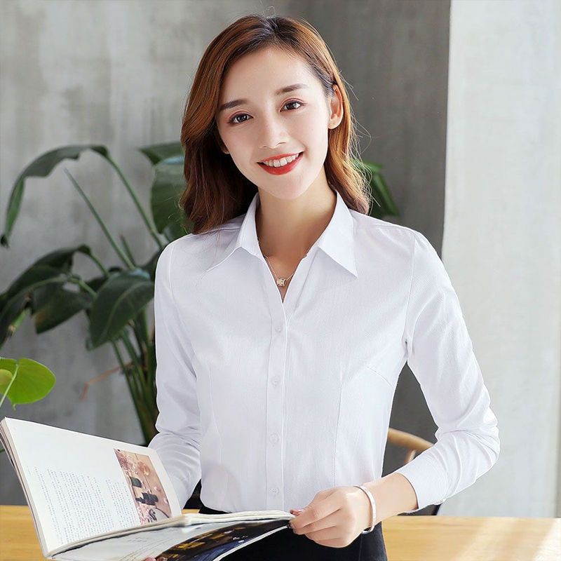 白色衬衫女长袖新款春秋冬白衬衣韩版职业收腰内搭正装工装工作服