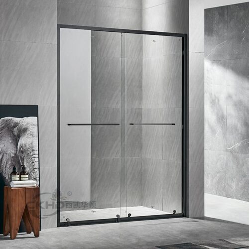 细轨道窄边细边框不锈钢黑色淋浴房一字I形移门沐浴房整体浴室隔