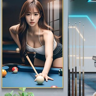 台球室装修设计墙面美女背景w墙挂画桌球室海报灯定制台球厅装饰