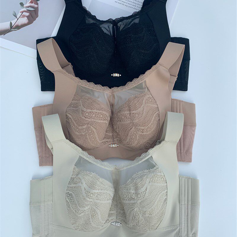 全罩杯宽肩带大胸显小薄款w软钢圈文胸聚拢薄款内衣女大码防下垂