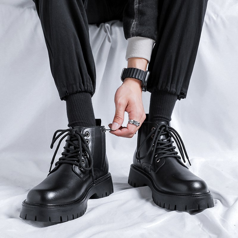 马丁靴男款高帮英伦风机车长筒鞋子工装皮靴夏季增高厚底中帮皮鞋