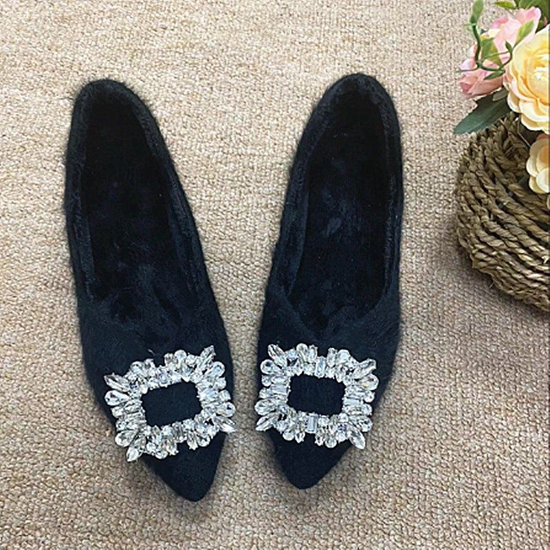 尖头毛毛鞋女外穿秋冬款貂毛女鞋加绒保暖平底单鞋大码棉鞋41一43,女鞋,浅口单鞋,淘宝优惠券,粉丝福利购,淘宝优惠卷