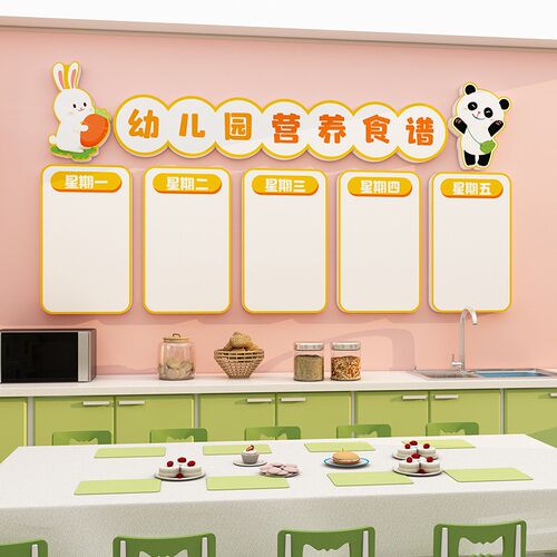 幼儿园午托班文化l墙布置小饭桌食堂每周食谱展示板卡通立体墙贴