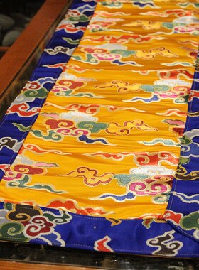 藏式布料祥云桌布织锦缎黄色桌布长款密宗室内装饰民族风佛台布