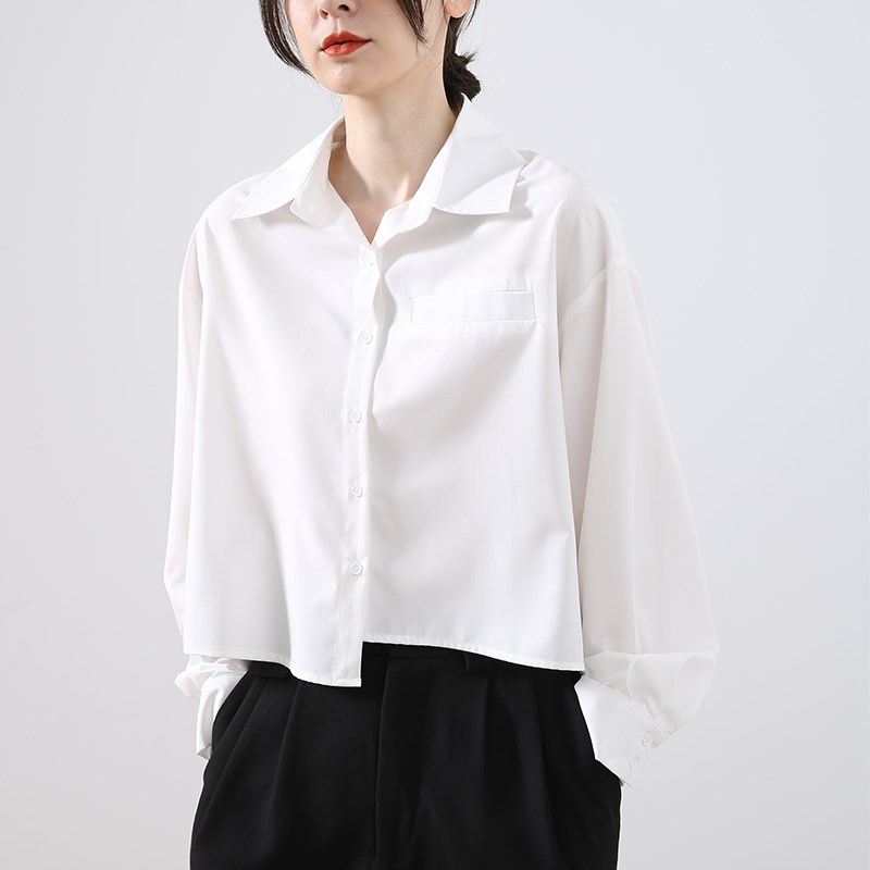 白色衬衫女设计感小众2024夏季B新款法式韩版宽松薄款长袖短款衬