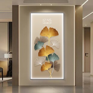 银杏叶玄b关装饰画电子屏钟表led灯画入户正对门走廊挂画时钟壁画