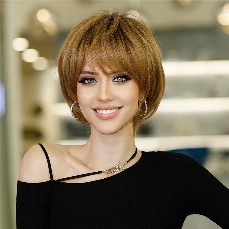 短发女假发甜美可爱减龄欧v美 自然卷蓬松时尚短直发碎刘海假发套