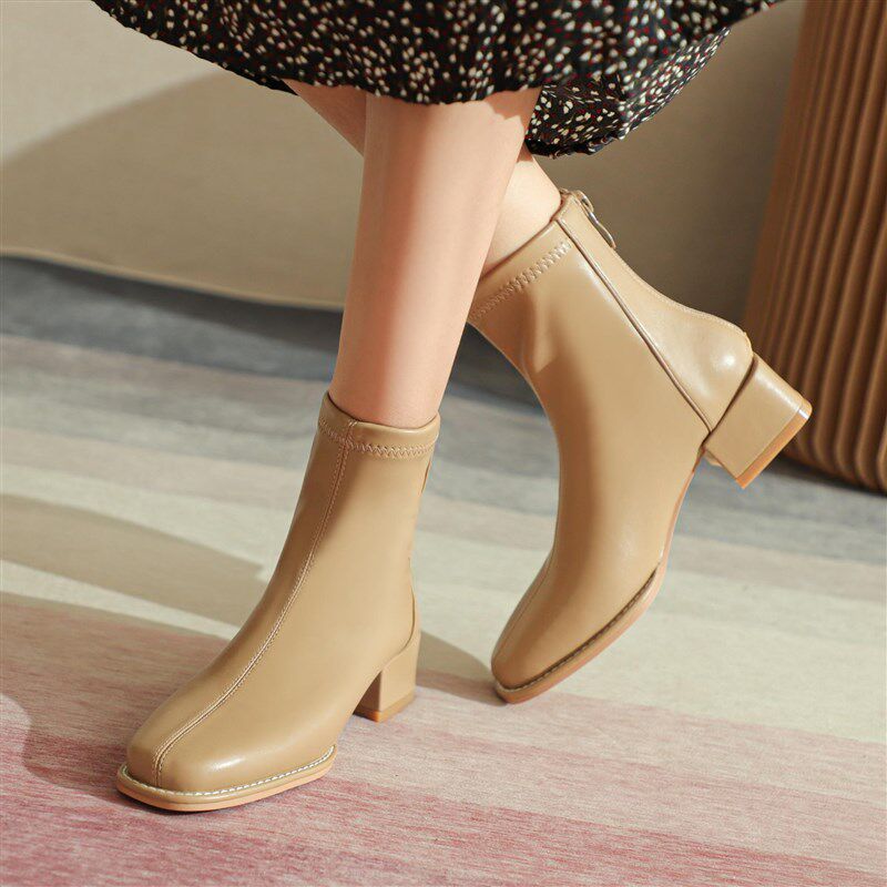 2024秋冬款粗跟法式炸街小短靴女瘦瘦靴及裸靴高跟鞋子简约时尚靴