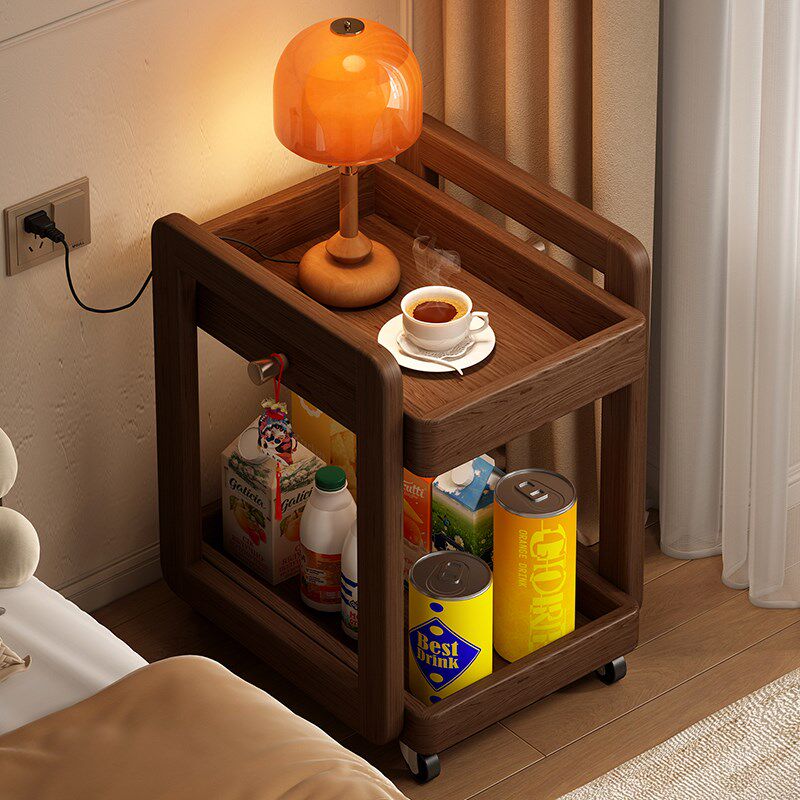 全实木移动边几h可升降茶几小推车客厅沙发边柜置物架茶水柜小推