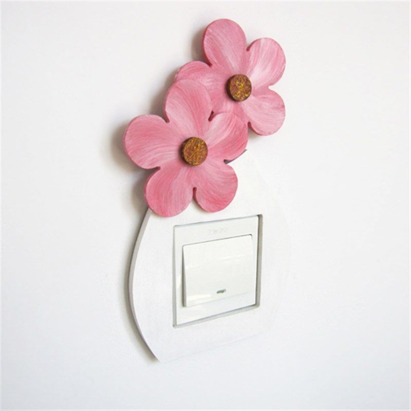 手绘艺术可爱墙贴纸插座贴现代简约家居墙壁装饰粉花开关贴保护套