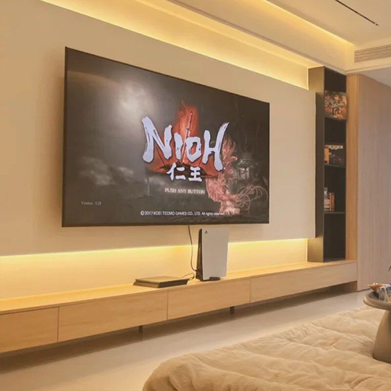 美式原木风岩板电视背景墙2024新款F悬浮客厅奶油现代简约瓷砖大