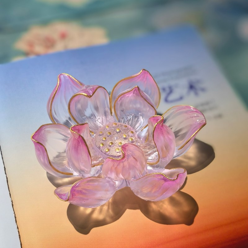 小白茶具净水金莲古法o琉璃粉红色荷花莲花线香插香道摆件蜡烛烛