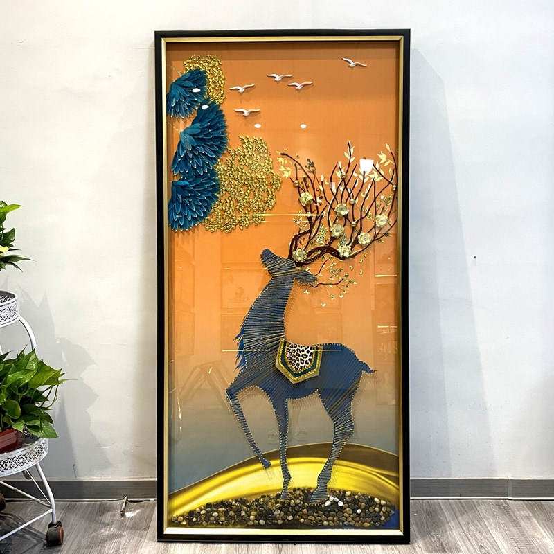 现代简约玄幻装饰画竖版走廊福鹿壁画玄关挂画福禄吉祥实物立体图片