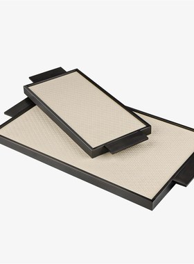 现代简约金属皮革几何长方形托盘样板间售楼处装饰摆件Y客厅茶几