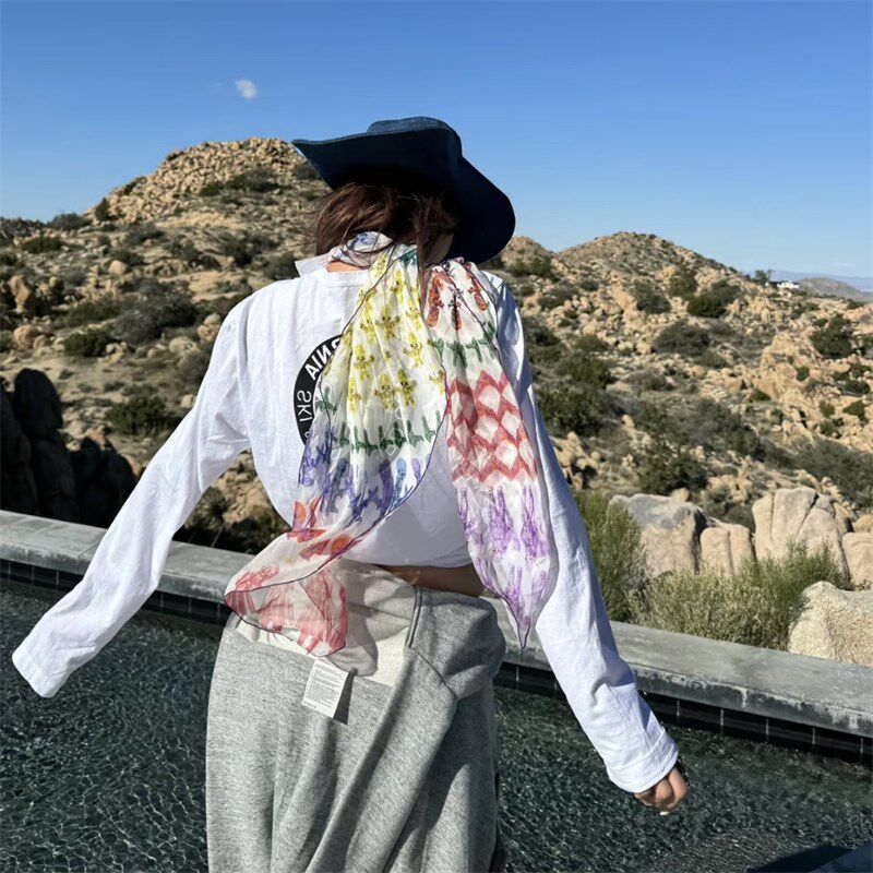 彩色怪物印花出游拍照外搭披肩头巾E丝巾四季多穿法设计感美式抹