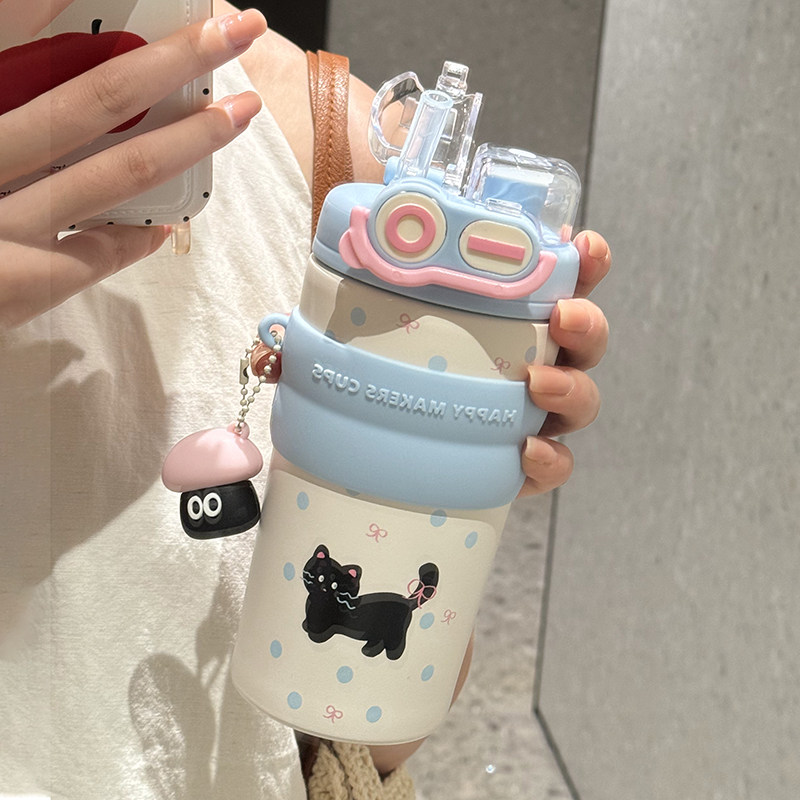 保温杯女生高颜值水杯2024新款大容量双饮M咖啡杯便携学生吸管杯