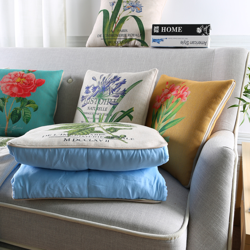 美式花鸟植物抱枕被子车用沙发夏天空调被子盖毯午休毯