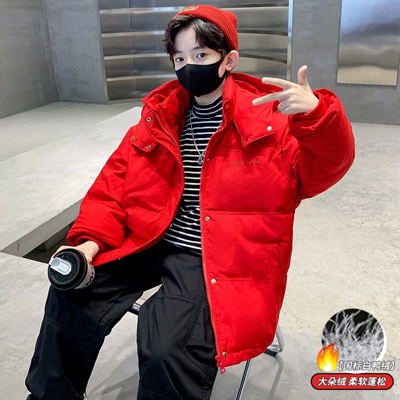 男童连帽红色加厚羽绒服冬季u2024新款儿童十二岁本命年年服保暖