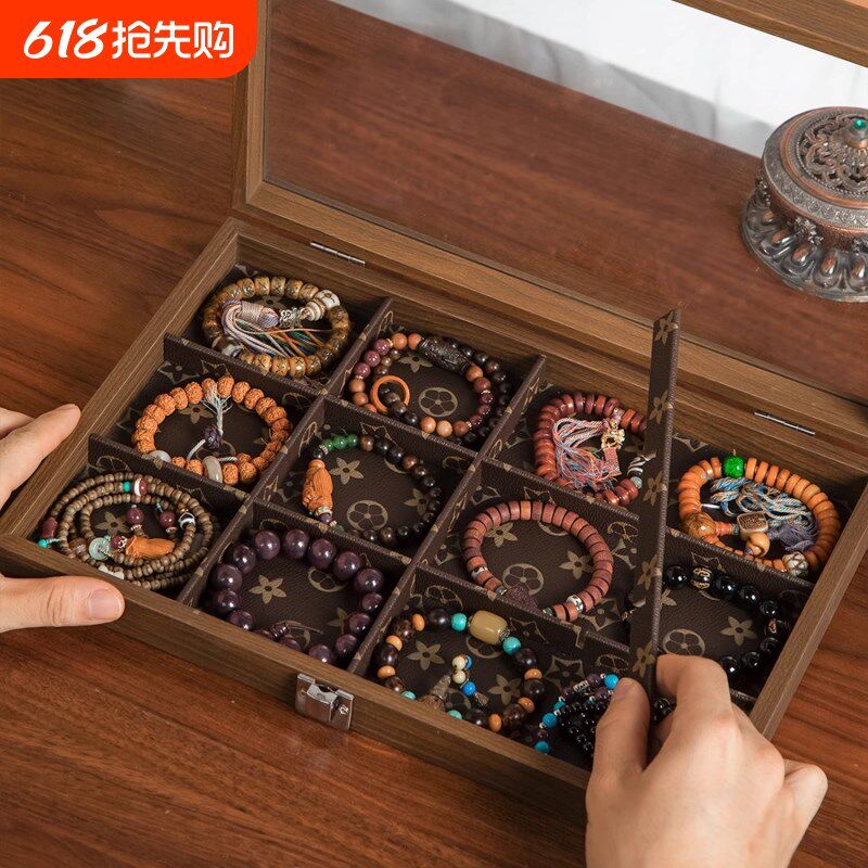 文玩手串收纳盒实木手链t手镯专用展示盒大容量存放整理盒子防氧