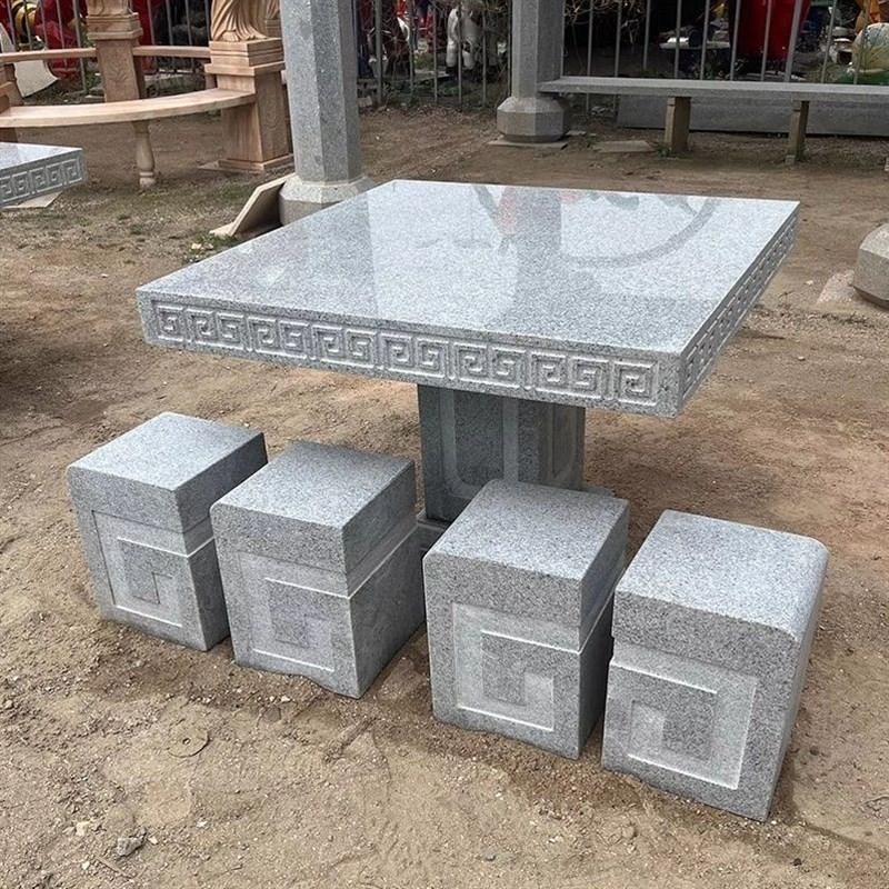 新中式石桌石凳加厚天然花岗岩大理石制品户外小区庭院公园石桌凳