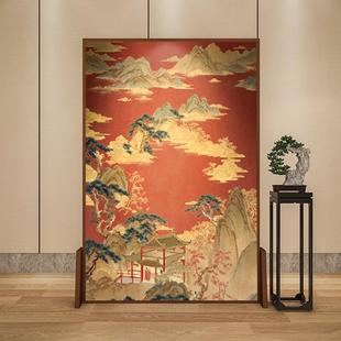 实木移动屏风隔断客厅入户遮挡玄关中国红山水座屏 东方美学新中式