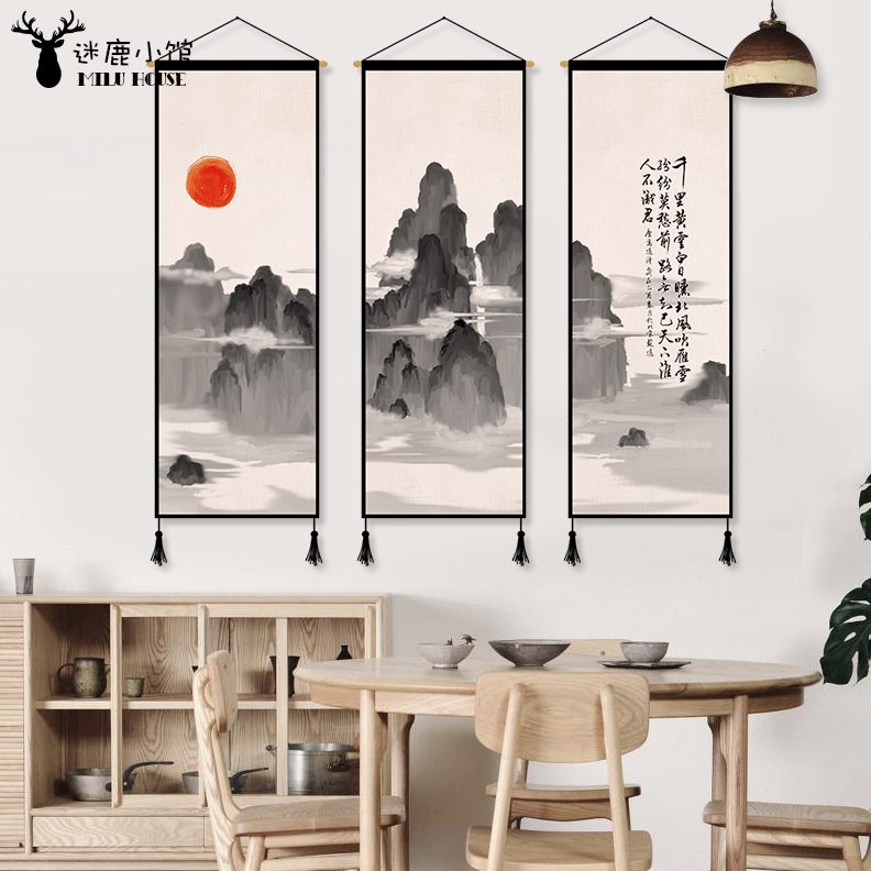 中式装饰画客厅挂毯ins背景墙挂布背景布电表箱遮挡布艺挂画无框图片