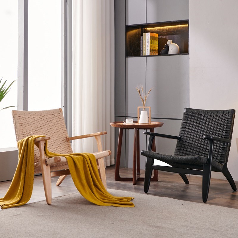 马鞍椅扶手椅实木单人沙发民宿看书休闲椅折叠椅子靠背沙发椅