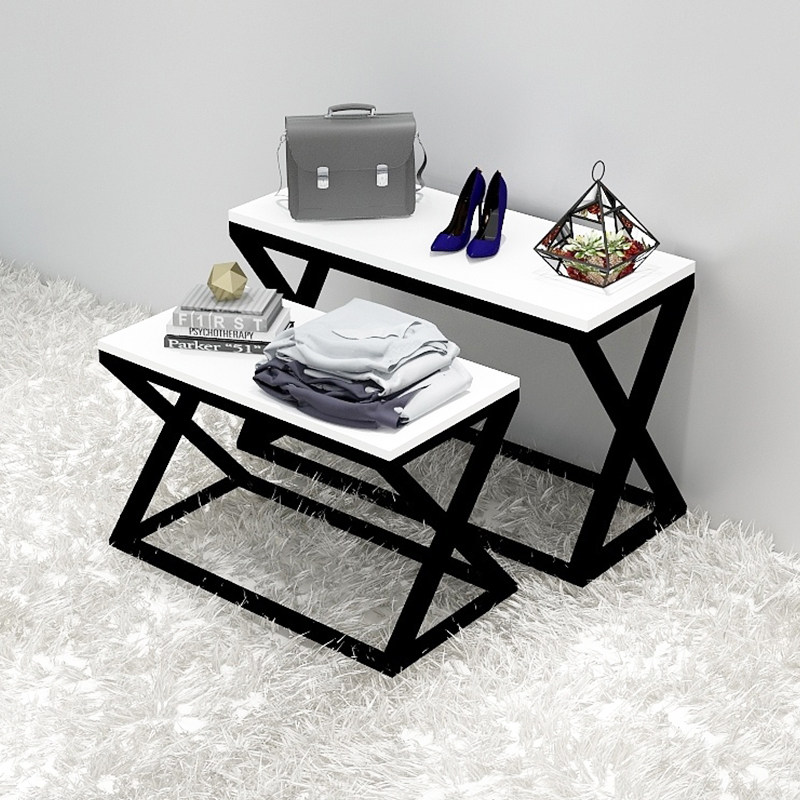 服装店展示架高低桌子商场铁艺中岛置物货架鞋店包包展示中流水台