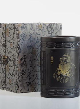 山东济南章丘龙山黑陶笔筒孔子特色文创礼品送老师毕业纪念品刻字