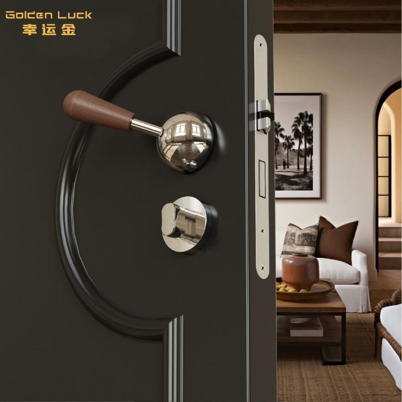 黑胡桃木中古门把手静音磁吸室内实木门锁极简设计卧室门把手锁具