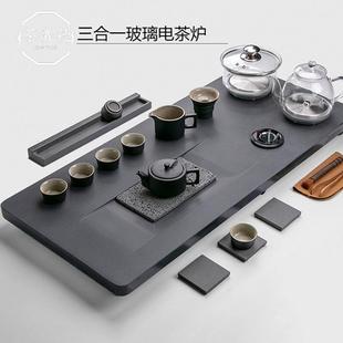 全自动一体上水茶台烧水壶办公室整套茶具套装 乌金石茶盘套装 家用