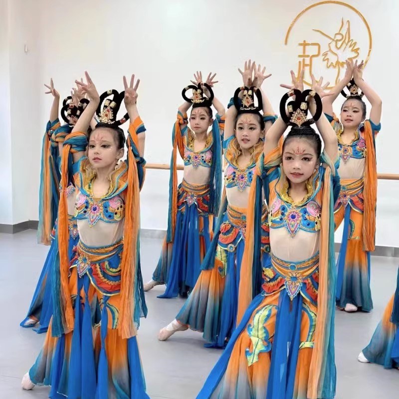 大漠飞天舞蹈服敦煌飞天服装儿童汉服女童古典舞琵琶演奏表演出服