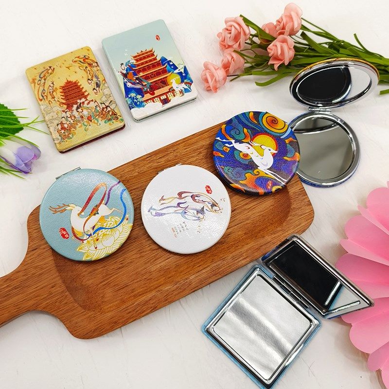 敦煌文化创意化妆镜平镜随身小镜子莫高窟飞天圆形双面旅游伴手礼