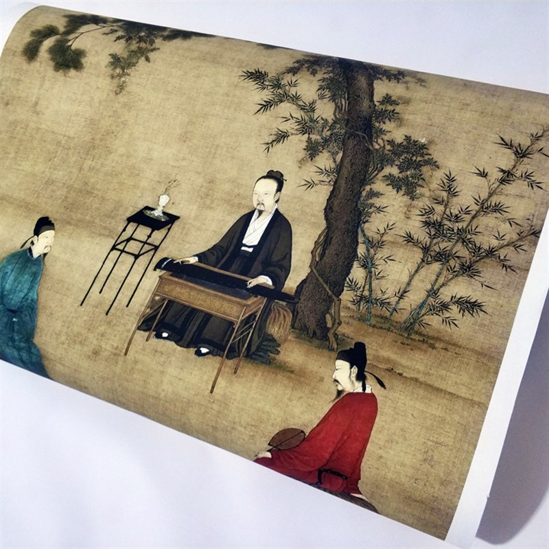赵佶宋徽宗听琴图卷轴挂画国画古代名画复制品中式客厅玄关装饰画