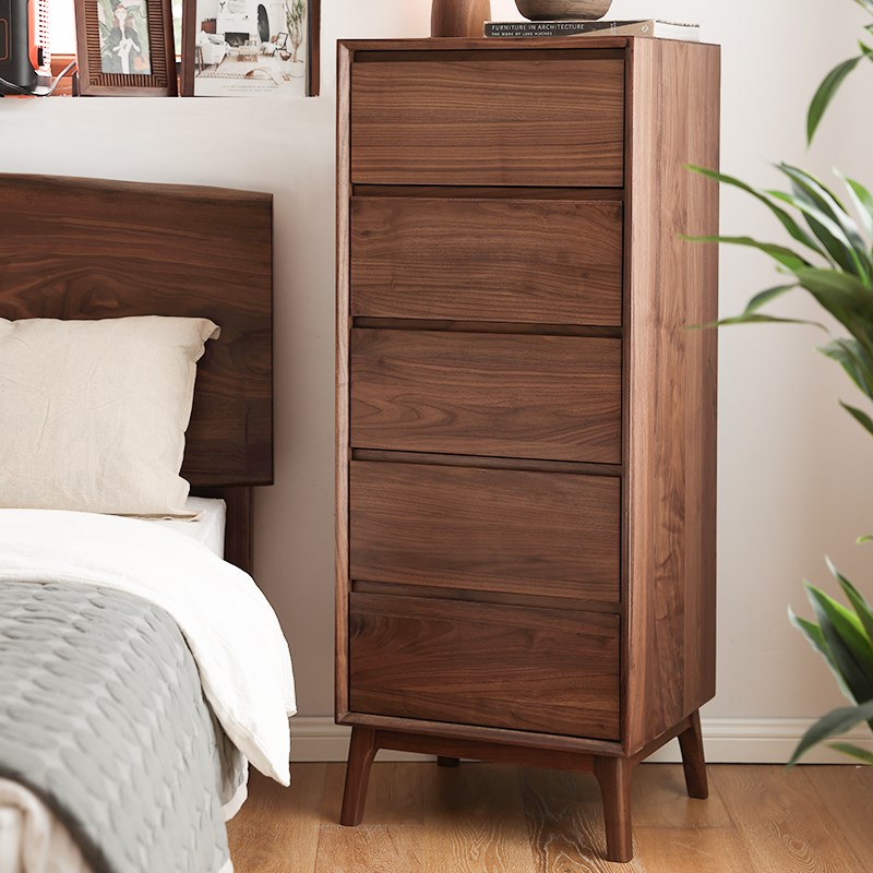 北美黑胡桃木五斗柜卧室收纳柜客厅实木抽屉柜储物柜立柜窄五斗橱