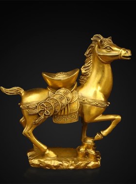 纯铜马上元宝马到成功铜器摆件室内客厅桌面生肖吉祥装饰摆放用品