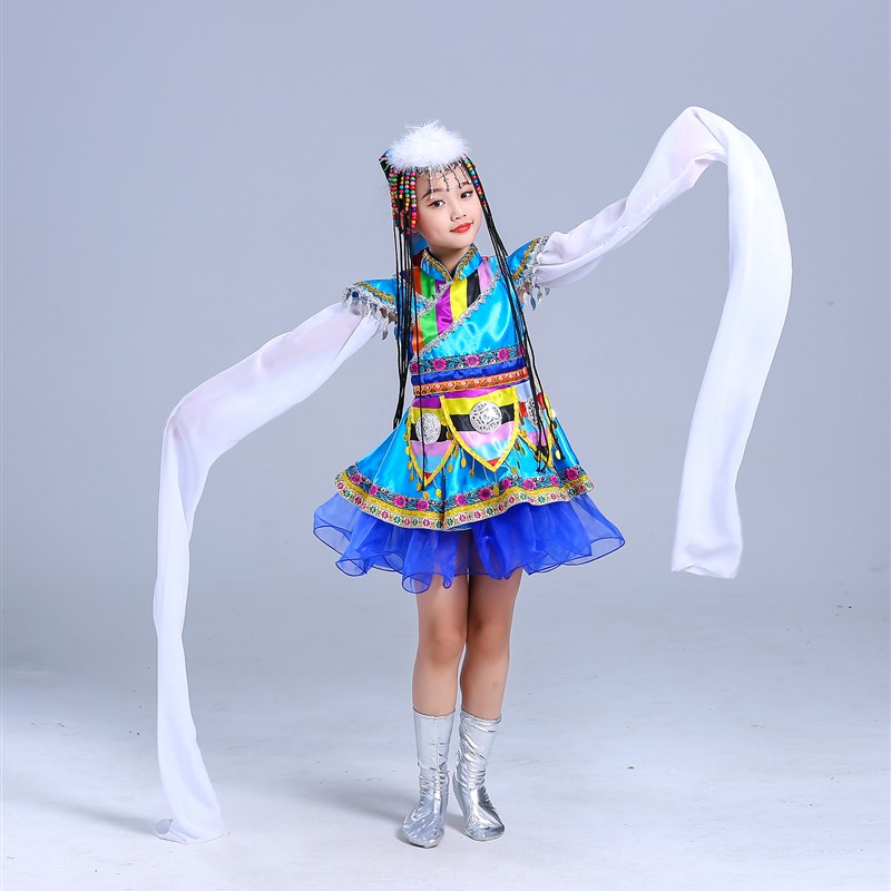 女童藏服少数民族演出服儿童藏族水袖蒙古族舞蹈表演服装