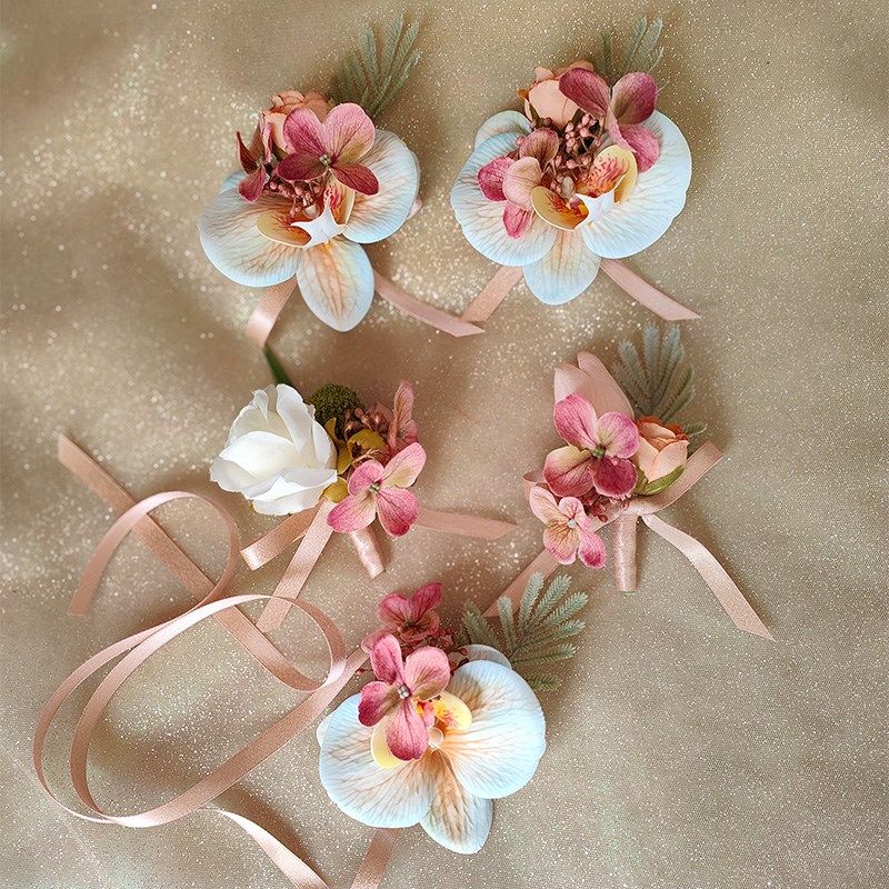 仙女绿粉色小清新唯美蝴蝶兰新郎伴郎伴娘结婚商务活动胸花手腕花,节庆用品/礼品,胸花,淘宝优惠券,粉丝福利购,淘宝优惠卷