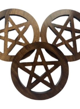 木制五芒星木雕摆件女巫木垫子摆件礼物装饰品水杯垫子隔热垫子