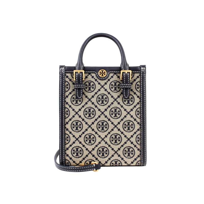 Tory Burch/汤丽柏琦女T MONOGRAM 编织提花托特包单肩斜挎风琴包