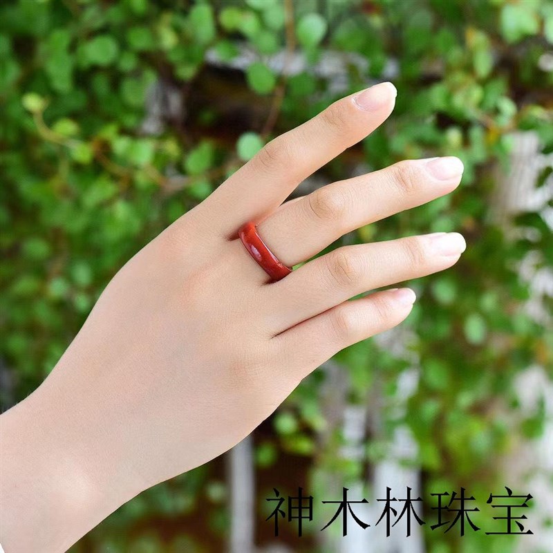 保山南红玛瑙戒指凉山原石柿子红指环老坑起胶玉石扳指男女手饰品
