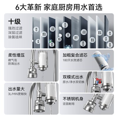 钻芯透明不锈钢水龙头过滤v器滤水器家用厨房自来水龙头净化水器